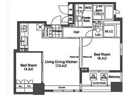 コンフォリア日本橋人形町(2LDK/2階)の間取り写真
