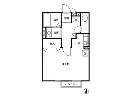 すずかけ(ワンルーム/2階)の間取り写真