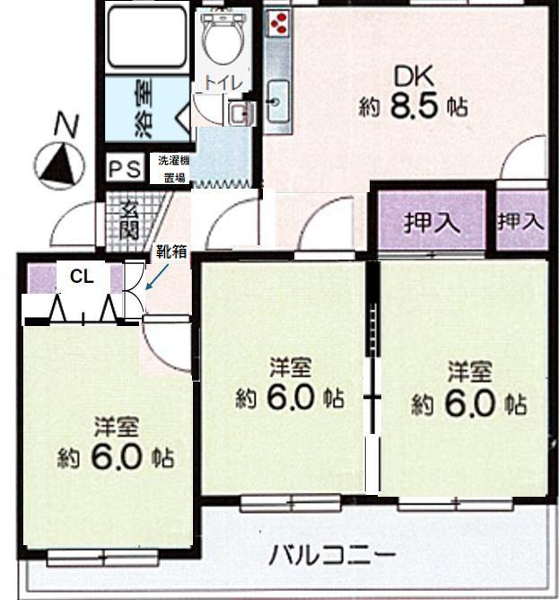 長津田団地(3DK/4階)の間取り写真