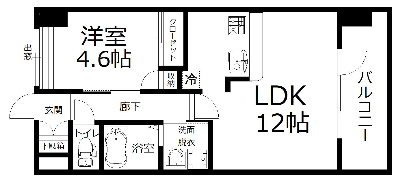 パレスフィールド南観音(1LDK/1階)の間取り写真