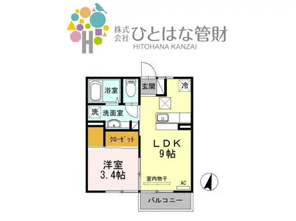 アルコバレーノ貞山(1LDK/1階)の間取り写真