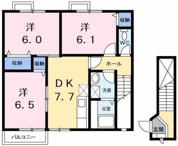 ハッピースクエアー II(3DK/2階)の間取り写真