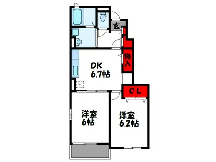 ヴィラルヴァンテII(2DK/1階)の間取り写真