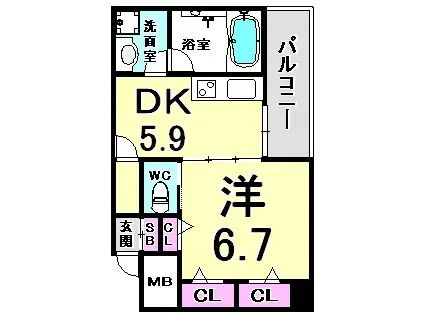 デルファーレ神戸三宮(1DK/4階)の間取り写真