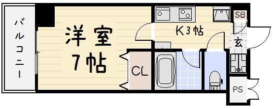 吉野町ワンルームマンション(1K/2階)の間取り写真