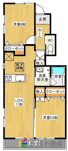 REVEI(2LDK/1階)の間取り写真