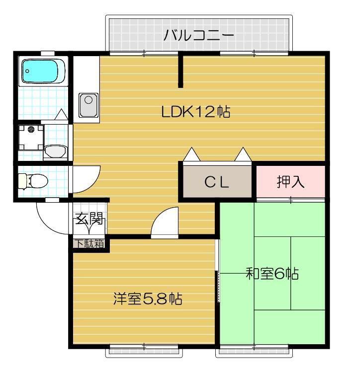 ハイツカトレアA棟(2LDK/2階)の間取り写真