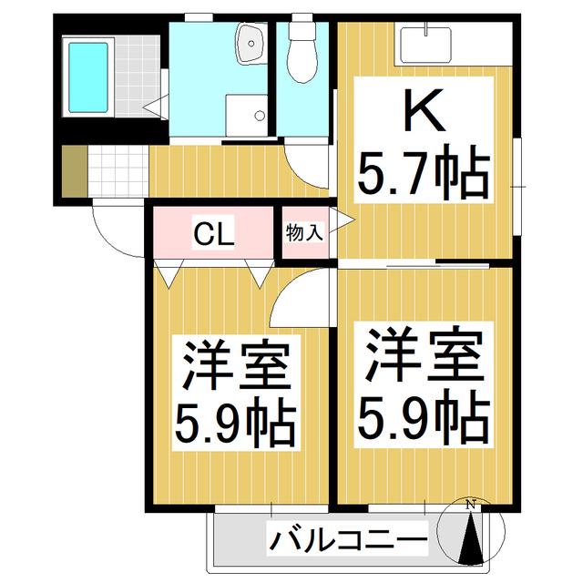 カーサヴィエント(2K/1階)の間取り写真