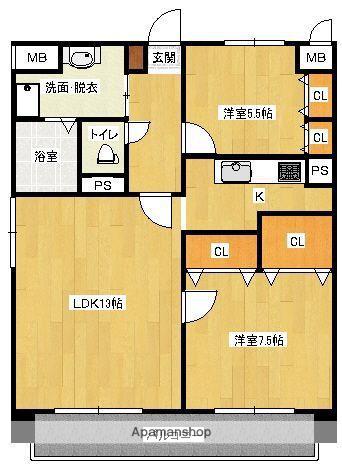 アンジェロハウス西新(2LDK/2階)の間取り写真