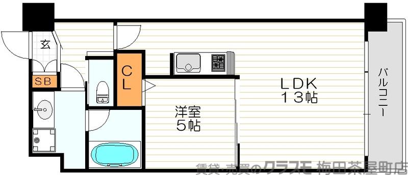 グランシス天満橋(1LDK/9階)の間取り写真