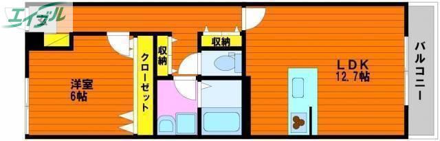 アルカンジュ高柳西町(1LDK/1階)の間取り写真