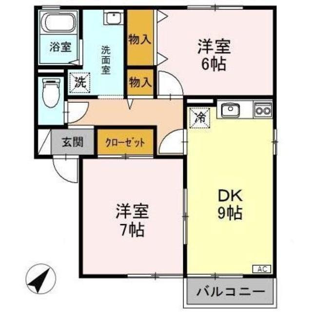 ロイヤルタウン寺町 貮番館(2DK/1階)の間取り写真