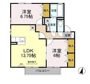 リビングタウン田代外町(2LDK/2階)の間取り写真