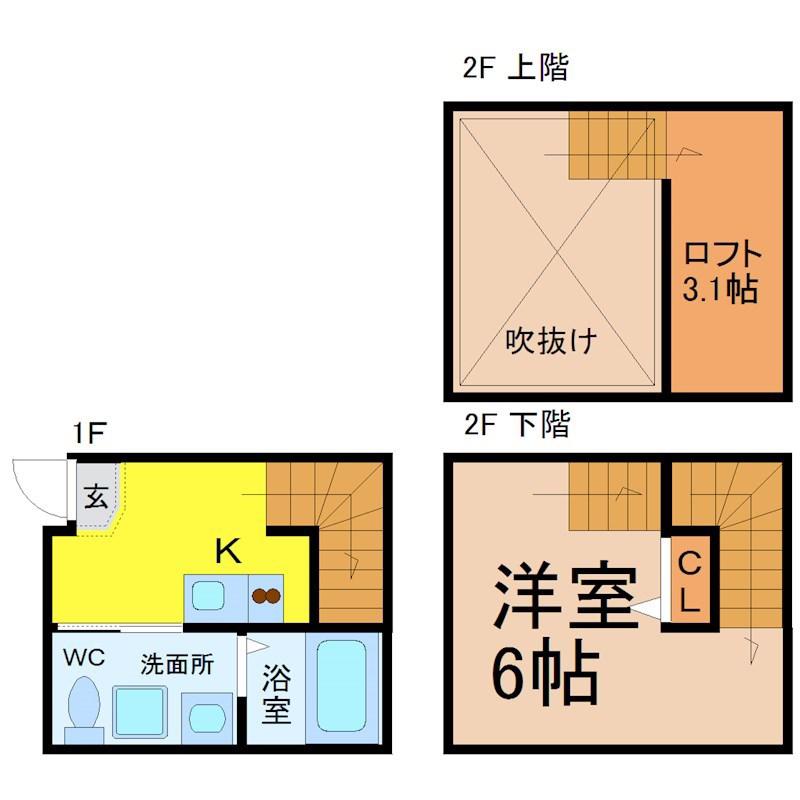 オーフォレスト(1K/2階)の間取り写真