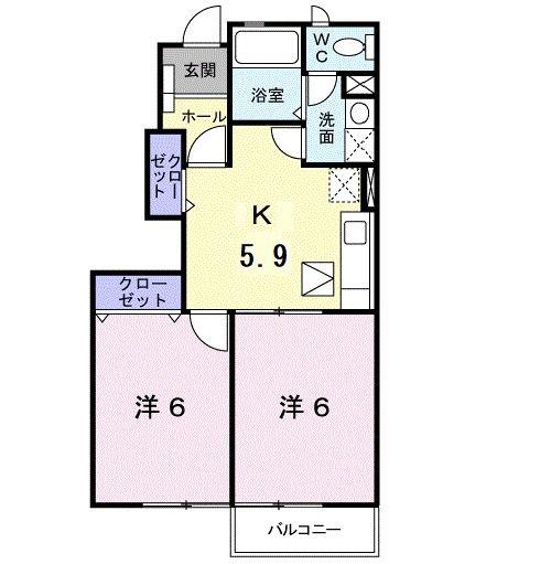 ガーデンヒルズII番館(2K/1階)の間取り写真