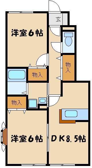 コンフォート上福岡B(2DK/1階)の間取り写真