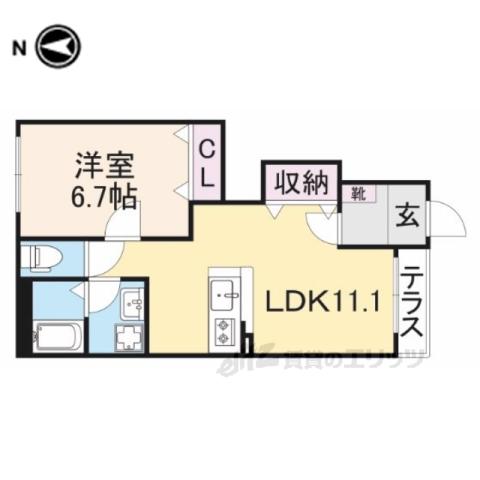 クレメント大和高田Ⅱ(1LDK/1階)の間取り写真