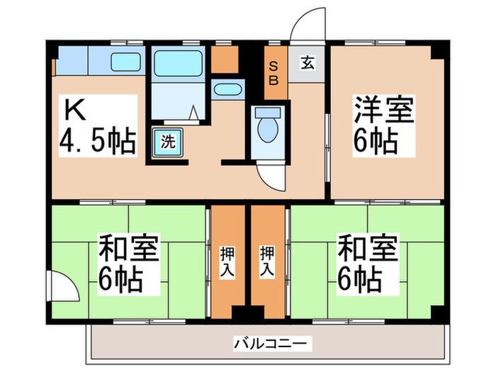ビレッジハウス川井宿4号棟(3K/5階)の間取り写真
