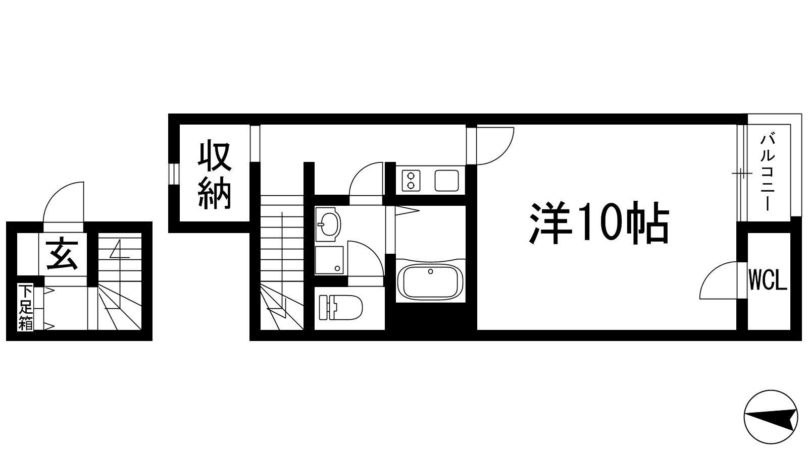 レオネクストうねの(1K/2階)の間取り写真