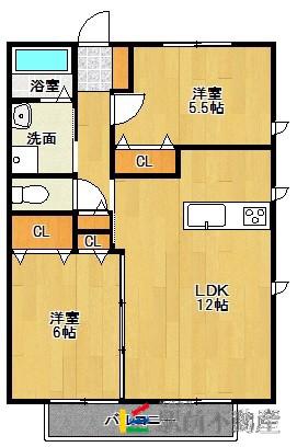 サニーレイクK(2LDK/2階)の間取り写真