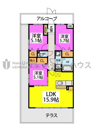 プレジデント正弥GOLD(3LDK/1階)の間取り写真