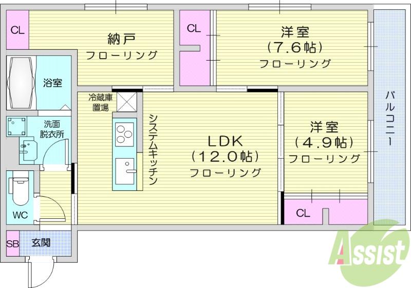 アビタシオン広瀬米ケ袋(2LDK/3階)の間取り写真
