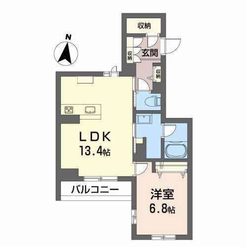ベレオ花京院(1LDK/4階)の間取り写真