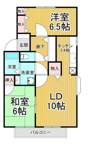 メゾンクレールA棟(2LDK/2階)の間取り写真