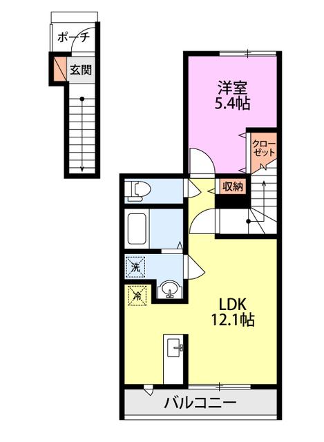 スノーコート天神尾(1LDK/2階)の間取り写真