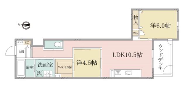 ヘーベルヴィレッジ蕨SHIMANO(2LDK/1階)の間取り写真