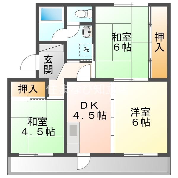 ドエルなかて(3DK/1階)の間取り写真