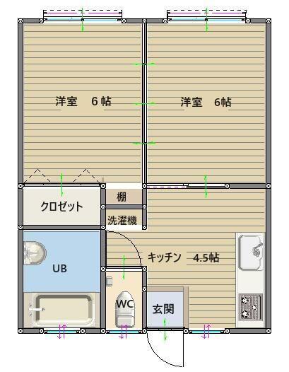 ルミエール上杉(2K/1階)の間取り写真