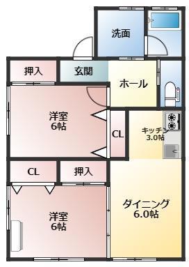 サンテラス日高 A棟(2DK/1階)の間取り写真