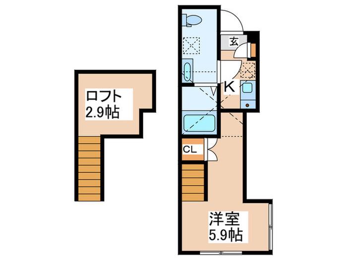 ベルジュエール町田(1K/2階)の間取り写真