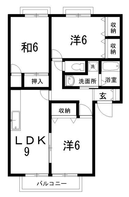 セゾンメルヴェーユ春(3DK/1階)の間取り写真