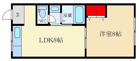 シャンテー香里ヶ丘Ⅲ(1LDK/4階)の間取り写真