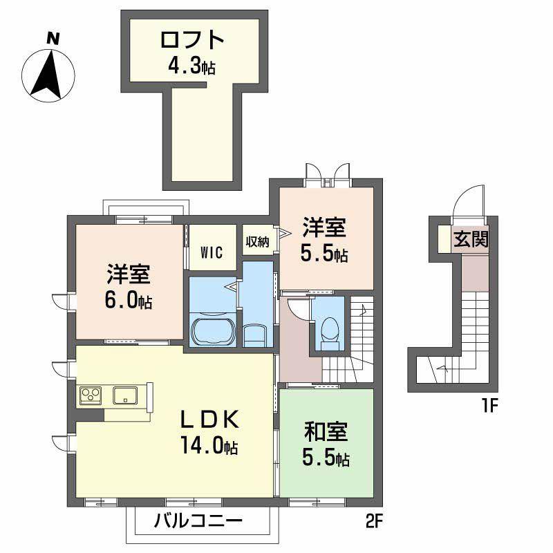 フィオレンテB棟(3LDK/2階)の間取り写真