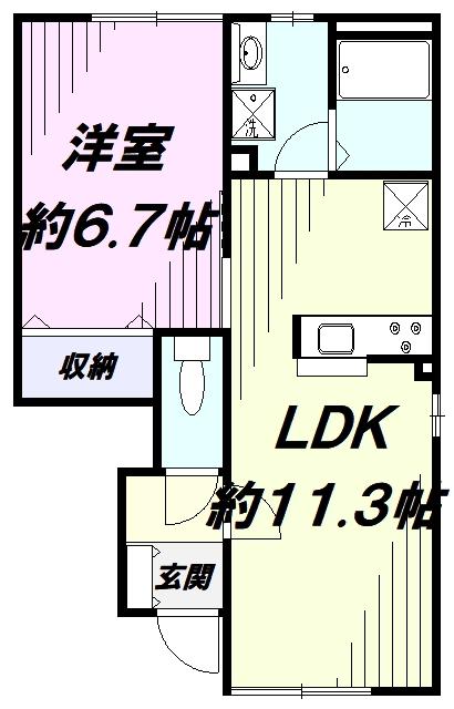 スウィートヒルズB(1LDK/1階)の間取り写真