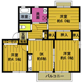 アイビースクエア豊岡I(3DK/1階)の間取り写真