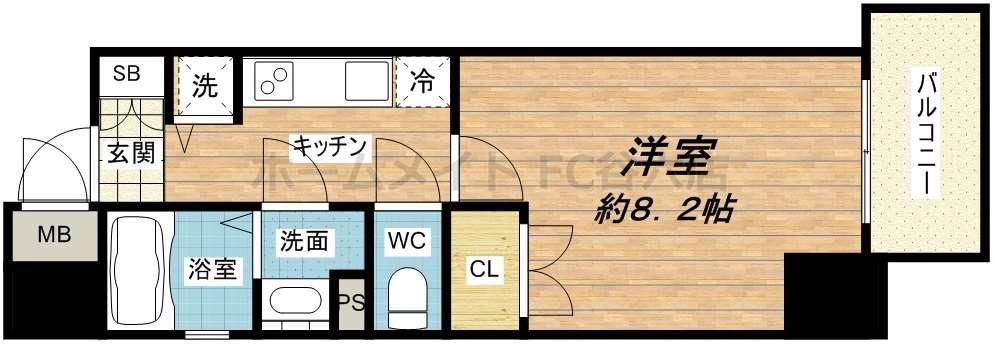 レジュールアッシュ梅田LUXE(1K/13階)の間取り写真