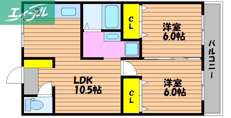 マンション津高(2LDK/3階)の間取り写真
