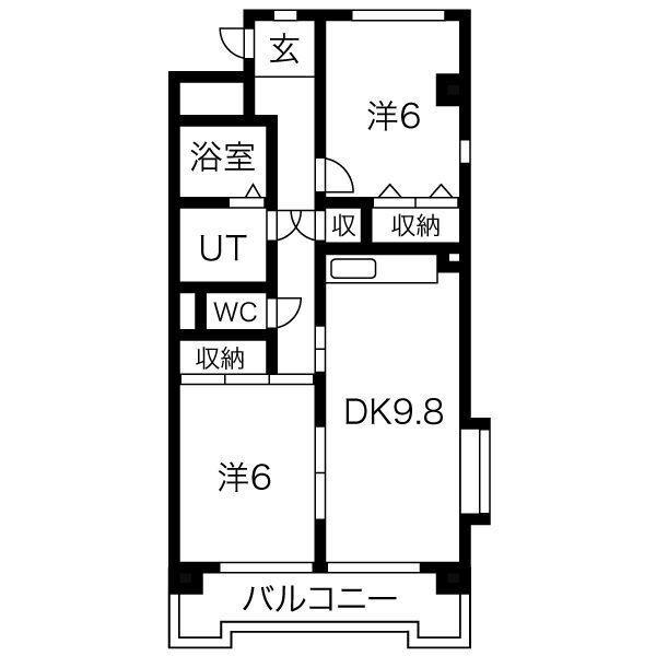パーシモンガーデン(2LDK/4階)の間取り写真
