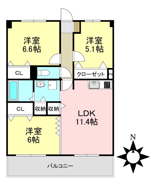 ジュネスホワイト(3LDK/1階)の間取り写真