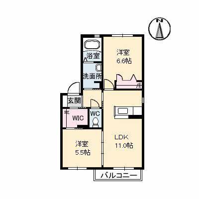 ベルデ B棟(2LDK/2階)の間取り写真