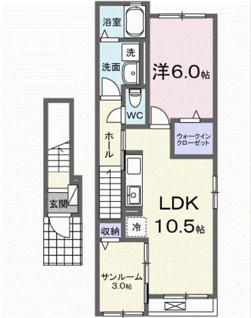 ピアチェーレ(1LDK/2階)の間取り写真