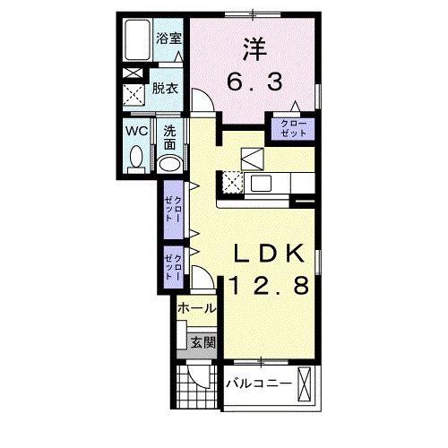 グリーチネA(1LDK/1階)の間取り写真