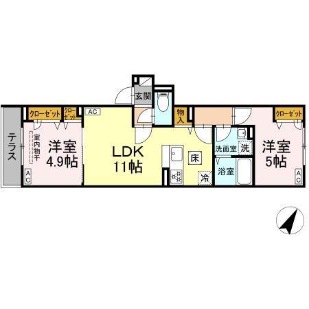 セレスティア柴又VII(2LDK/1階)の間取り写真