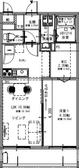 PRAIA GUJIN(1LDK/1階)の間取り写真