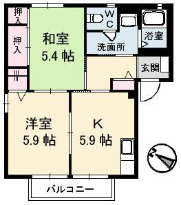 シャーメゾン中川(2K/2階)の間取り写真