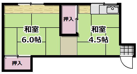 松月荘(1DK/2階)の間取り写真